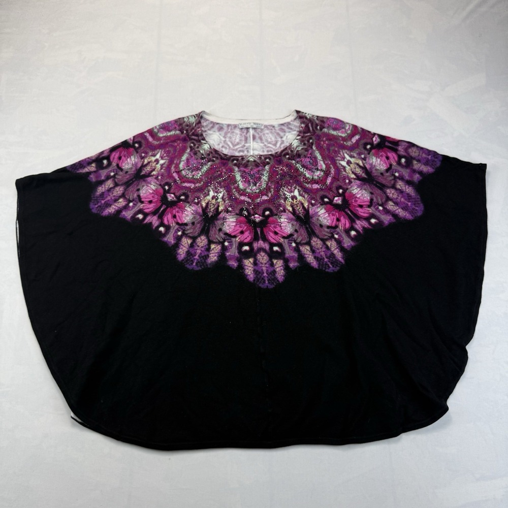 Alberto Makali One Size Black Purple Butterfly Rhinestone Poncho Batwing Top